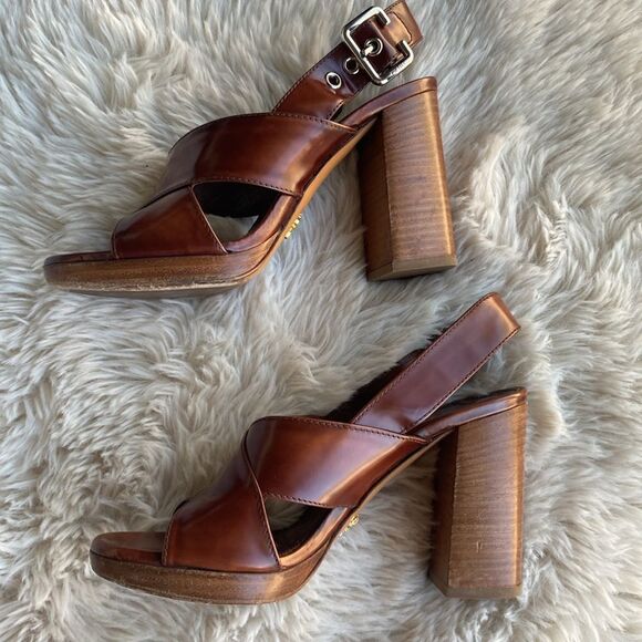 Prada Milano Brandy Leather Chunky High Heels - Picture 1 of 13